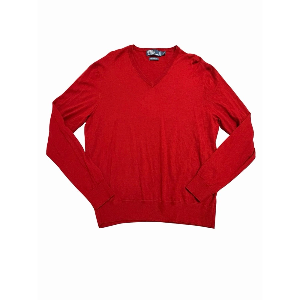 Polo Ralph Lauren Merino Wool Sweater Men 2XL Red V Neck Preppy Academia #G5-1